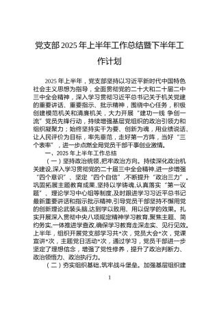 党支部2025年上半年工作总结暨下半年工作计划