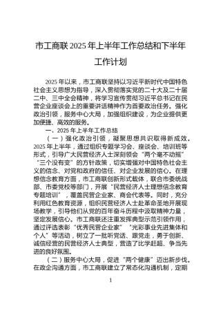 市工商联2025年上半年工作总结和下半年工作计划