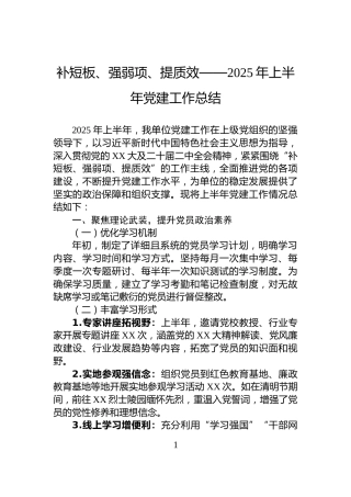 补短板、强弱项、提质效——2025年上半年党建工作总结