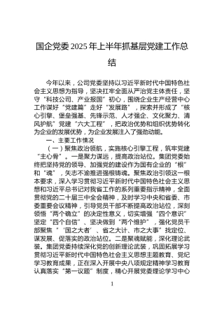 国企党委2025年上半年抓基层党建工作总结