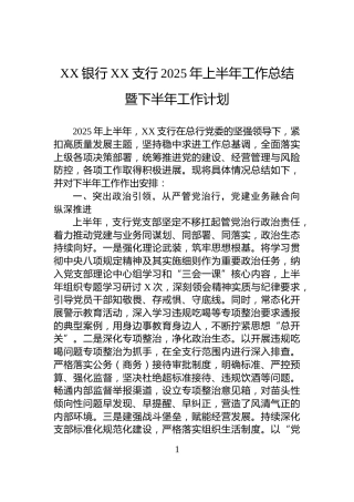 XX银行XX支行2025年上半年工作总结暨下半年工作计划