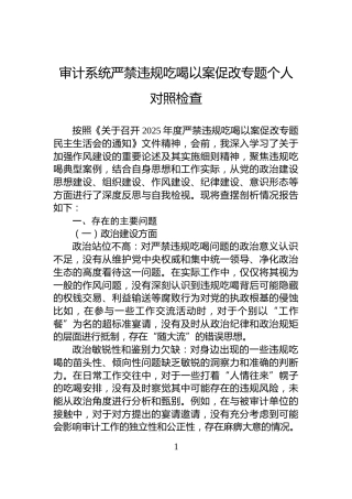 审计系统严禁违规吃喝以案促改专题个人对照检查