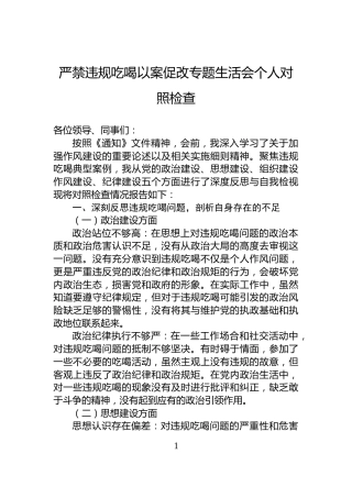 严禁违规吃喝以案促改专题生活会个人对照检查
