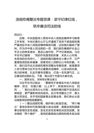 违规吃喝整治专题党课：坚守纪律红线，筑牢廉洁司法防线