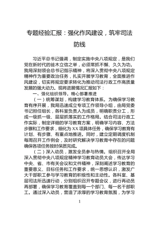 专题经验汇报：强化作风建设，筑牢司法防线