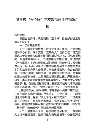 某学校“五个好”党支部创建工作情况汇报
