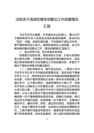 法院关于违规吃喝专项整治工作进展情况汇报