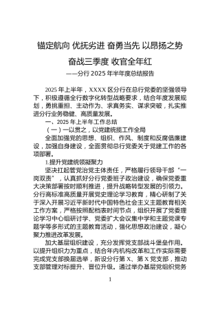 分行2025年半年度总结报告