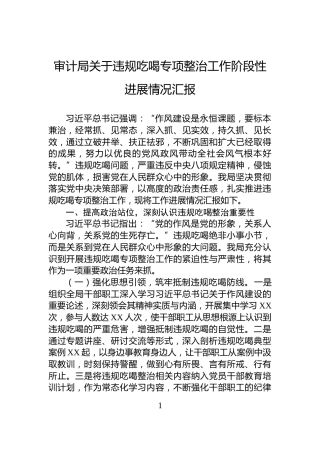 审计局关于违规吃喝专项整治工作阶段性进展情况汇报