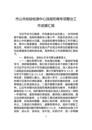 市公共检验检测中心违规吃喝专项整治工作进展汇报