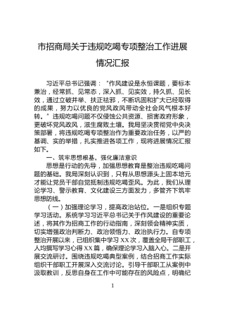 市招商局关于违规吃喝专项整治工作进展情况汇报