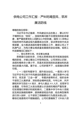 供电公司工作汇报：严纠吃喝歪风，筑牢廉洁防线