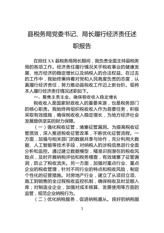 县税务局党委书记、局长履行经济责任述职报告