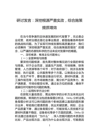 研讨发言：深挖根源严查实改，综合施策提质增效