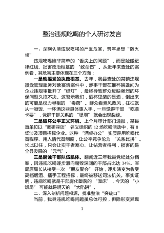 整治违规吃喝的个人研讨发言