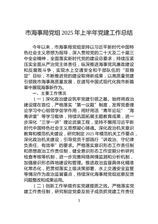 市海事局党组2025年上半年党建工作总结