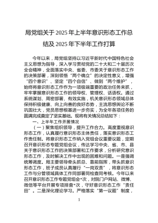 局党组关于2025年上半年意识形态工作总结及2025年下半年工作打算
