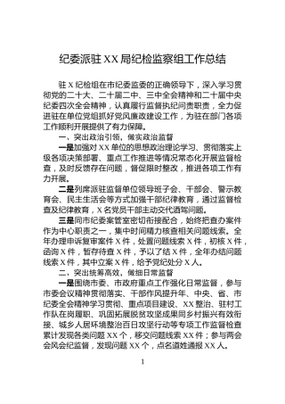 纪委派驻XX局纪检监察组工作总结