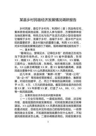 某县乡村民宿经济发展情况调研报告