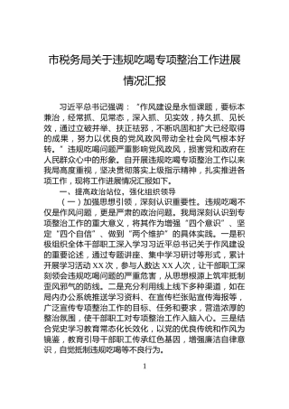 市税务局关于违规吃喝专项整治工作进展情况汇报