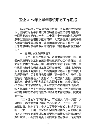 国企2025年上半年意识形态工作汇报