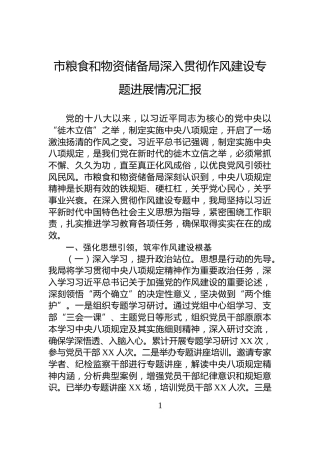 市粮食和物资储备局深入贯彻作风建设专题进展情况汇报