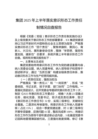 集团2025年上半年落实意识形态工作责任制情况自查报告