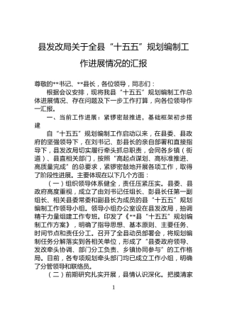 县发改局关于全县“十五五”规划编制工作进展情况的汇报