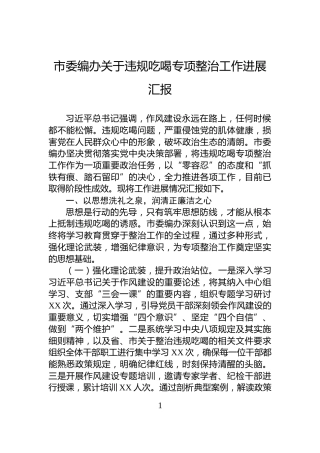 市委编办关于违规吃喝专项整治工作进展汇报