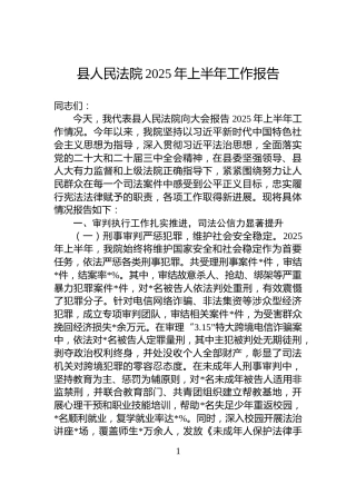 县人民法院2025年上半年工作报告