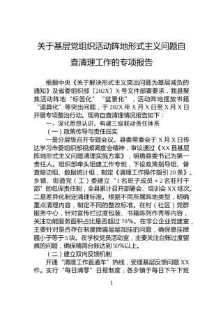 关于基层党组织活动阵地形式主义问题自查清理工作的专项报告