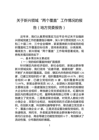 关于新兴领域“两个覆盖”工作情况的报告（地方党委报告）