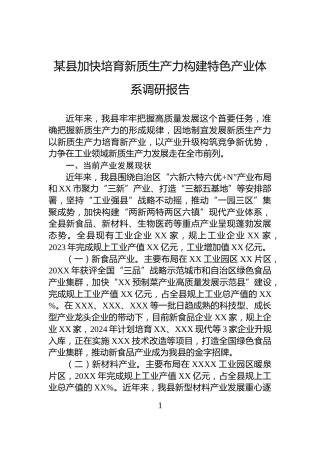 某县加快培育新质生产力构建特色产业体系调研报告