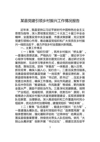 某县党建引领乡村振兴工作情况报告
