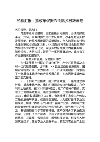 经验汇报：抓改革促振兴绘就乡村新画卷