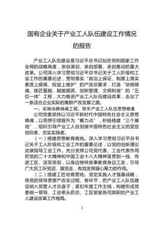 国有企业关于产业工人队伍建设工作情况的报告