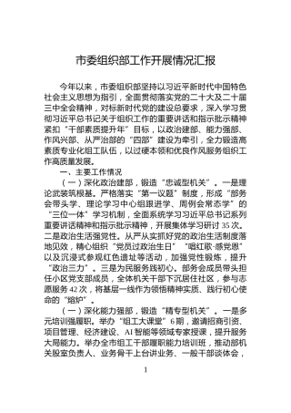 市委组织部工作开展情况汇报