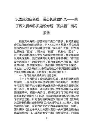 巩固成效启新程，常态长效强作风——关于深入贯彻作风建设专题“回头看”情况报告