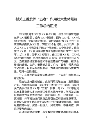 村关工委发挥“五老”作用壮大集体经济工作总结汇报