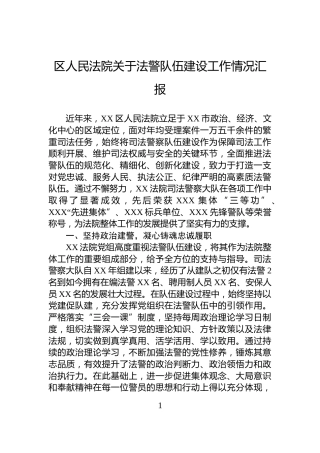 区人民法院关于法警队伍建设工作情况汇报
