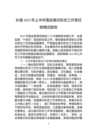 乡镇2025年上半年落实意识形态工作责任制情况报告