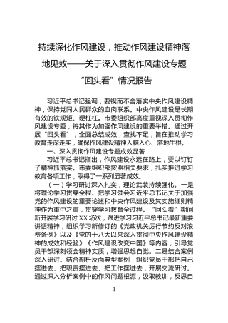 持续深化作风建设，推动作风建设精神落地见效——关于深入贯彻作风建设专题“回头看”情况报告