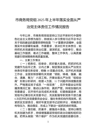 市商务局党组2025年上半年落实全面从严治党主体责任工作情况报告