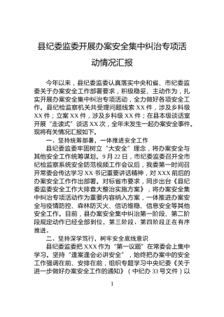 县纪委监委开展办案安全集中纠治专项活动情况汇报