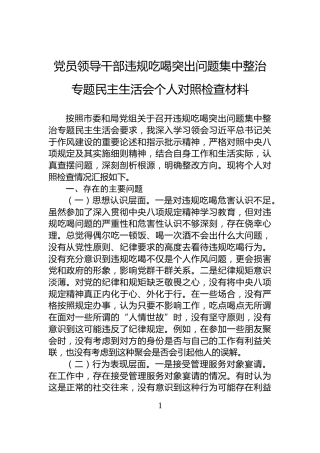 党员领导干部违规吃喝突出问题集中整治专题民主生活会个人对照检查材料