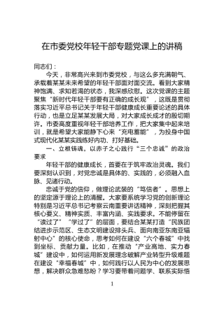 在市委党校年轻干部专题党课上的讲稿