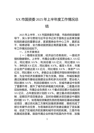 XX市国资委2025年上半年度工作情况总结