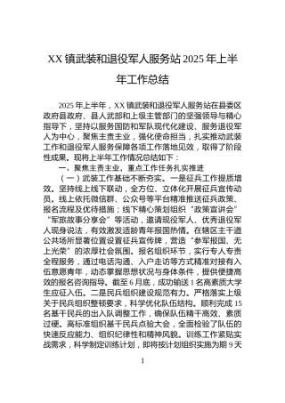 XX镇武装和退役军人服务站2025年上半年工作总结