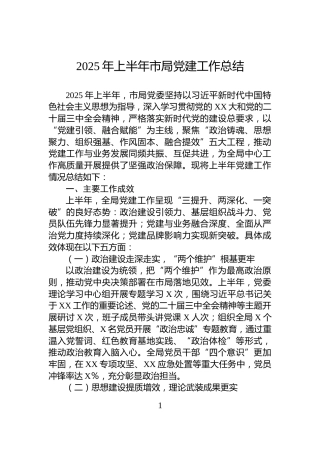 2025年上半年市局党建工作总结
