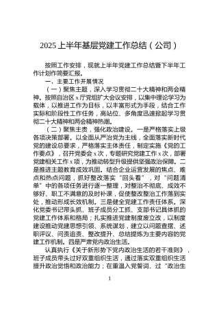 2025上半年基层党建工作总结（公司）